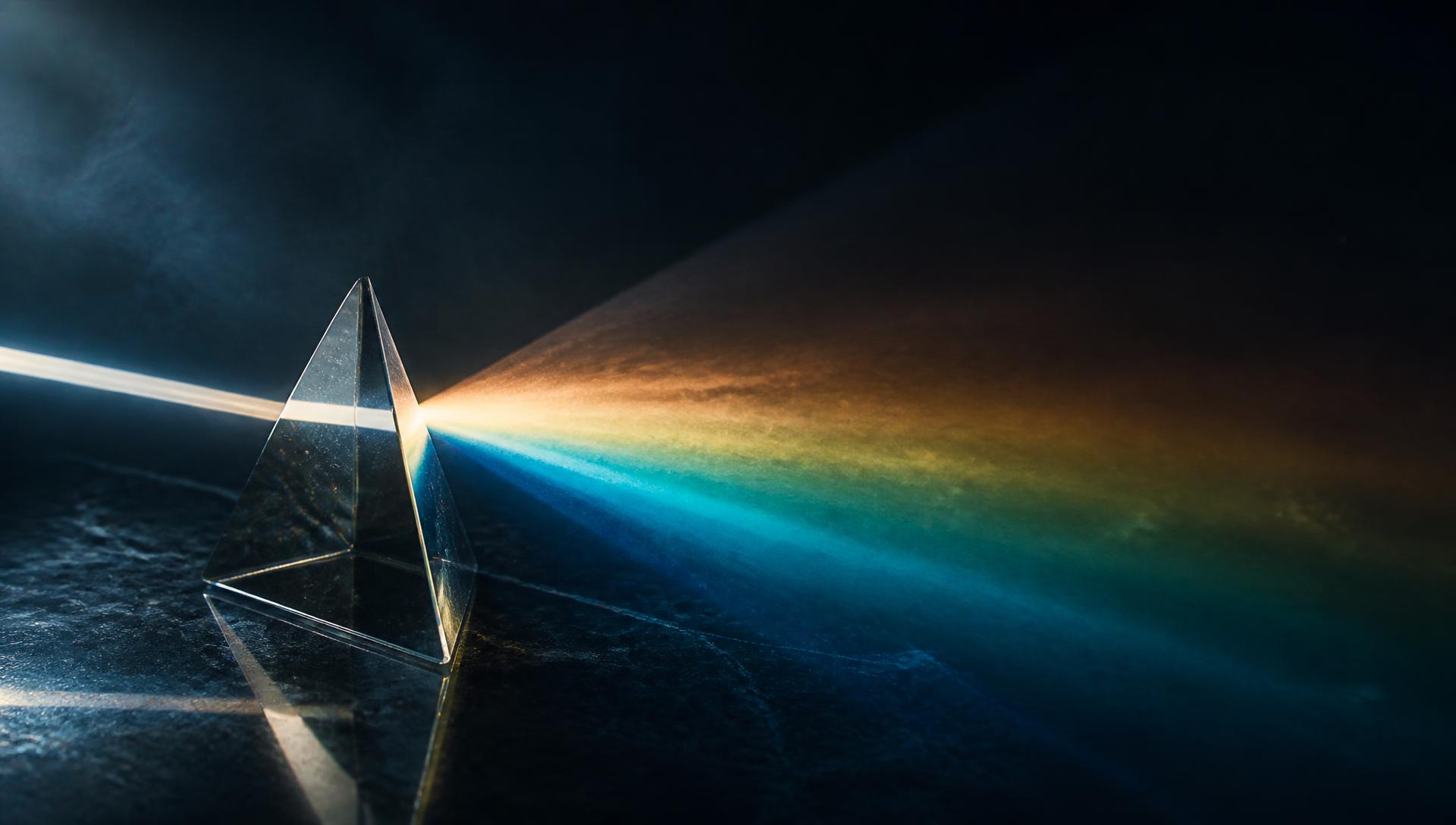 Refractive light through a prism in deep teal and warm gold